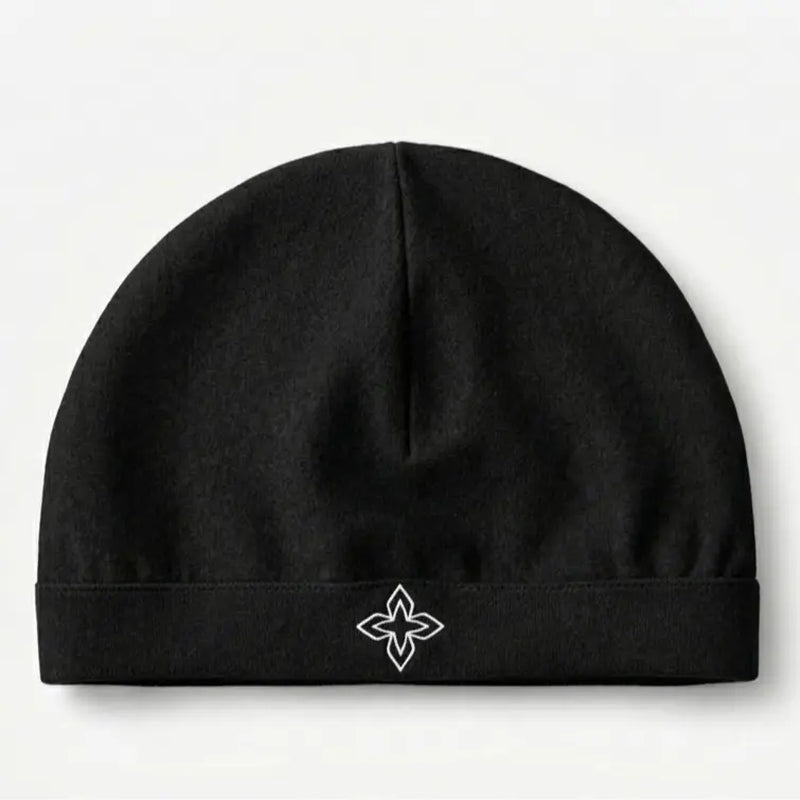 VORTENEA Lite Satin-Linen Skull Cap with Embroidered Cross - Machine Washable, Prevents Frizz, Retains Moisture, Comfortable Fit